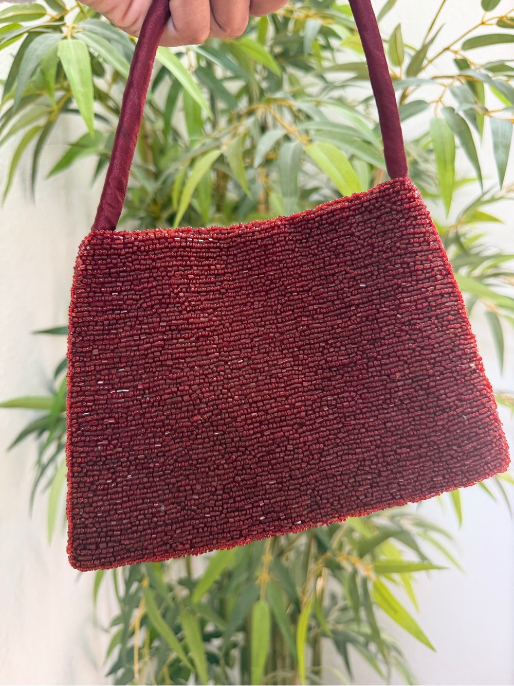 Vintage Red Hand Beaded Evening Bag